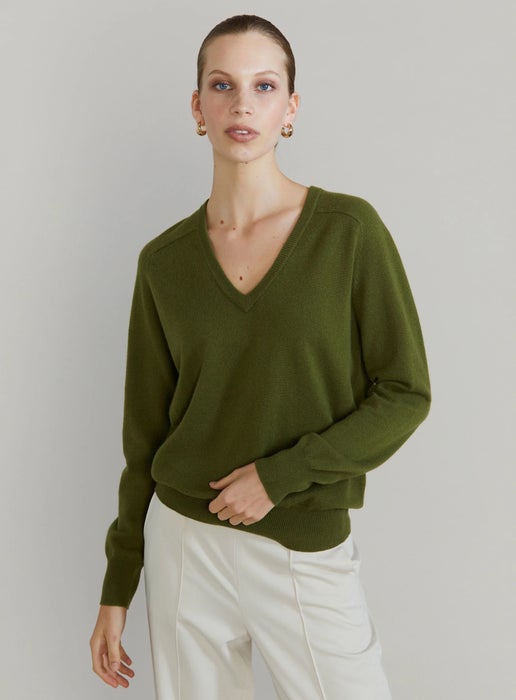 Amy Ii Khaki Cashmere V-neck | Working Style