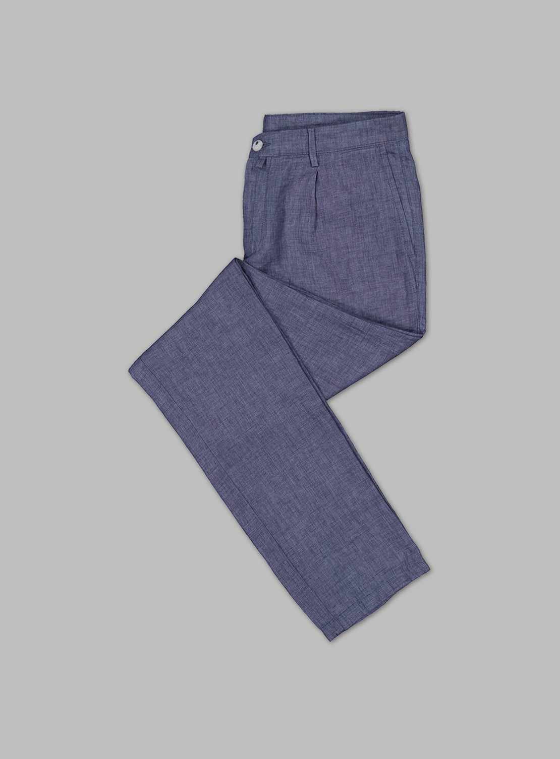 Blue Linen Pleated Traveller Chino