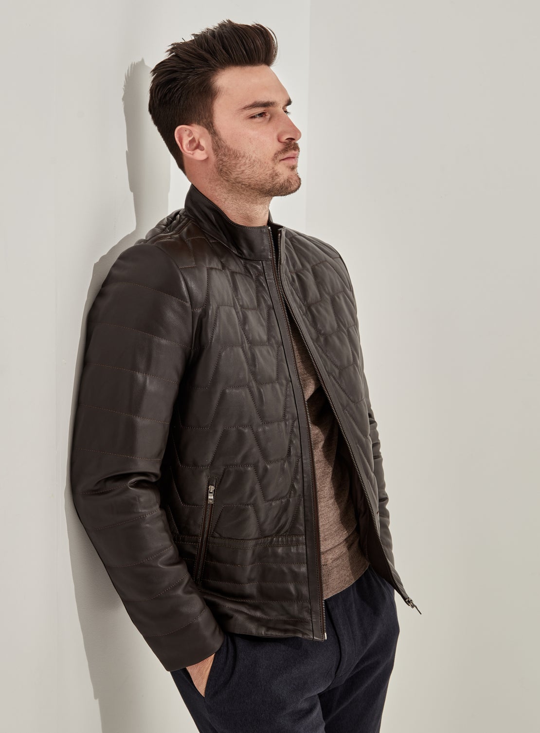 Carlo Chocolate Quilted Leather Jacket