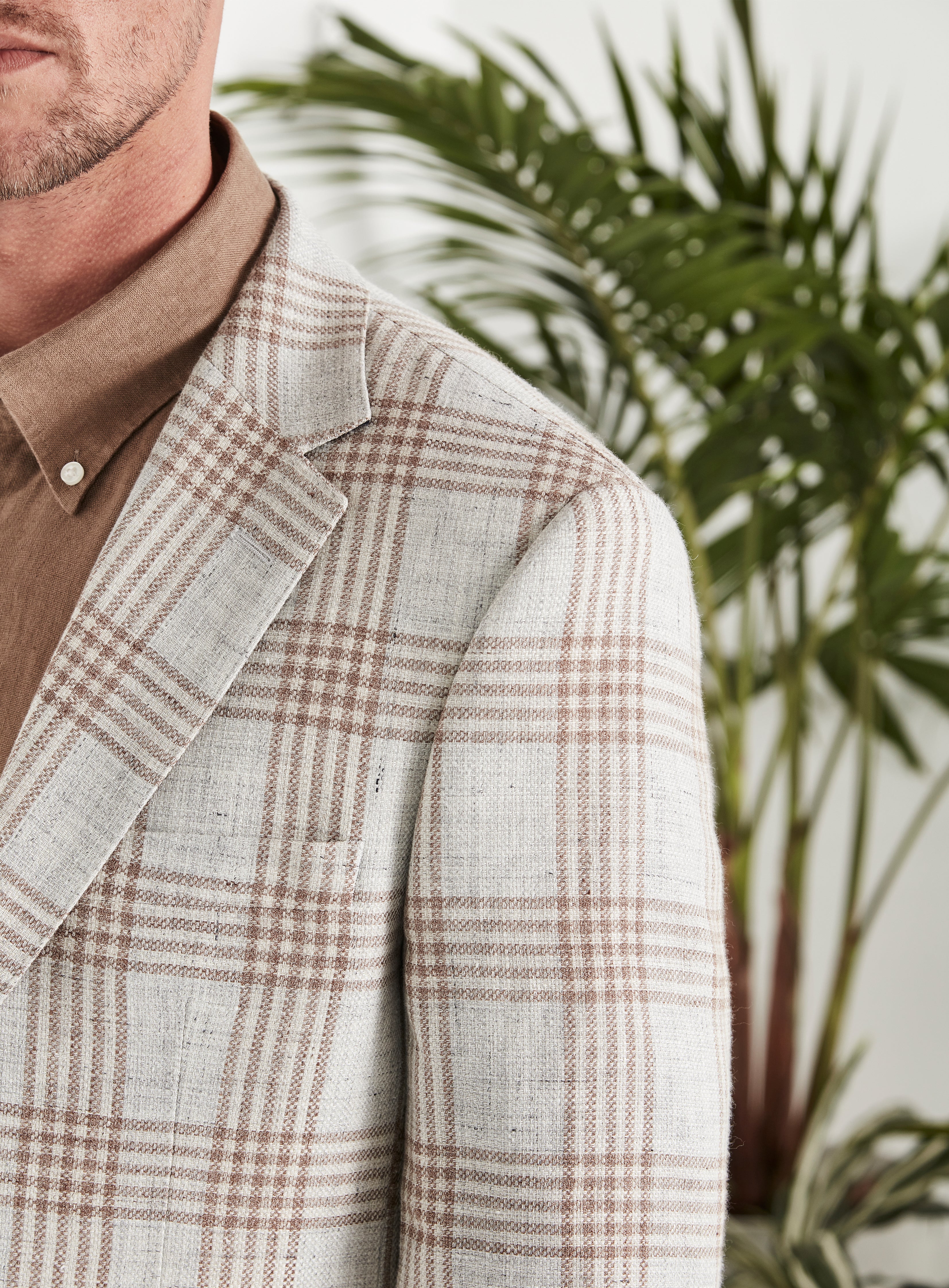 Working Style Charles Beige blue Windowpane Check Jacket Beige Blue
