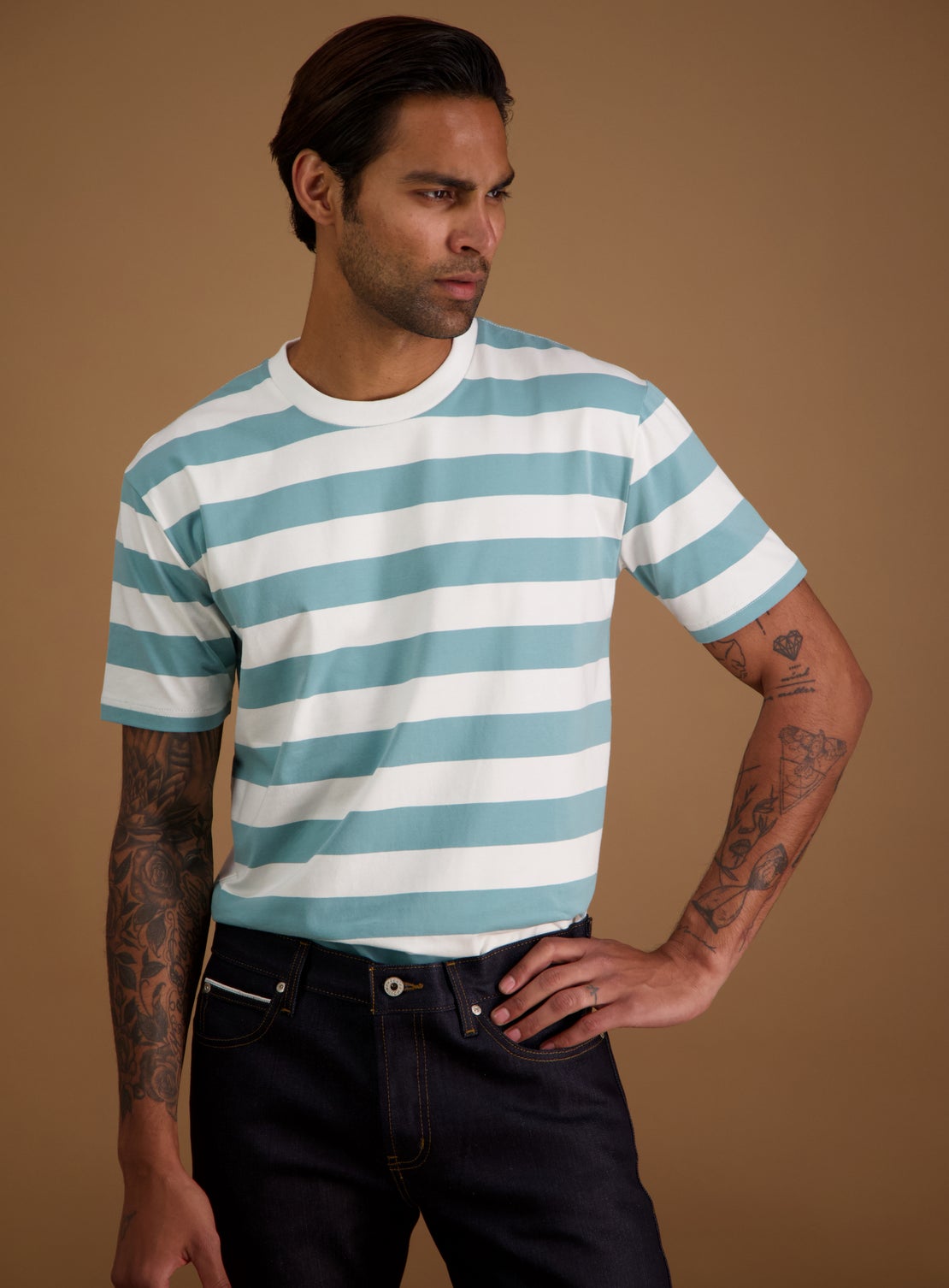 Donny Teal & White Wide Stripe T-Shirt