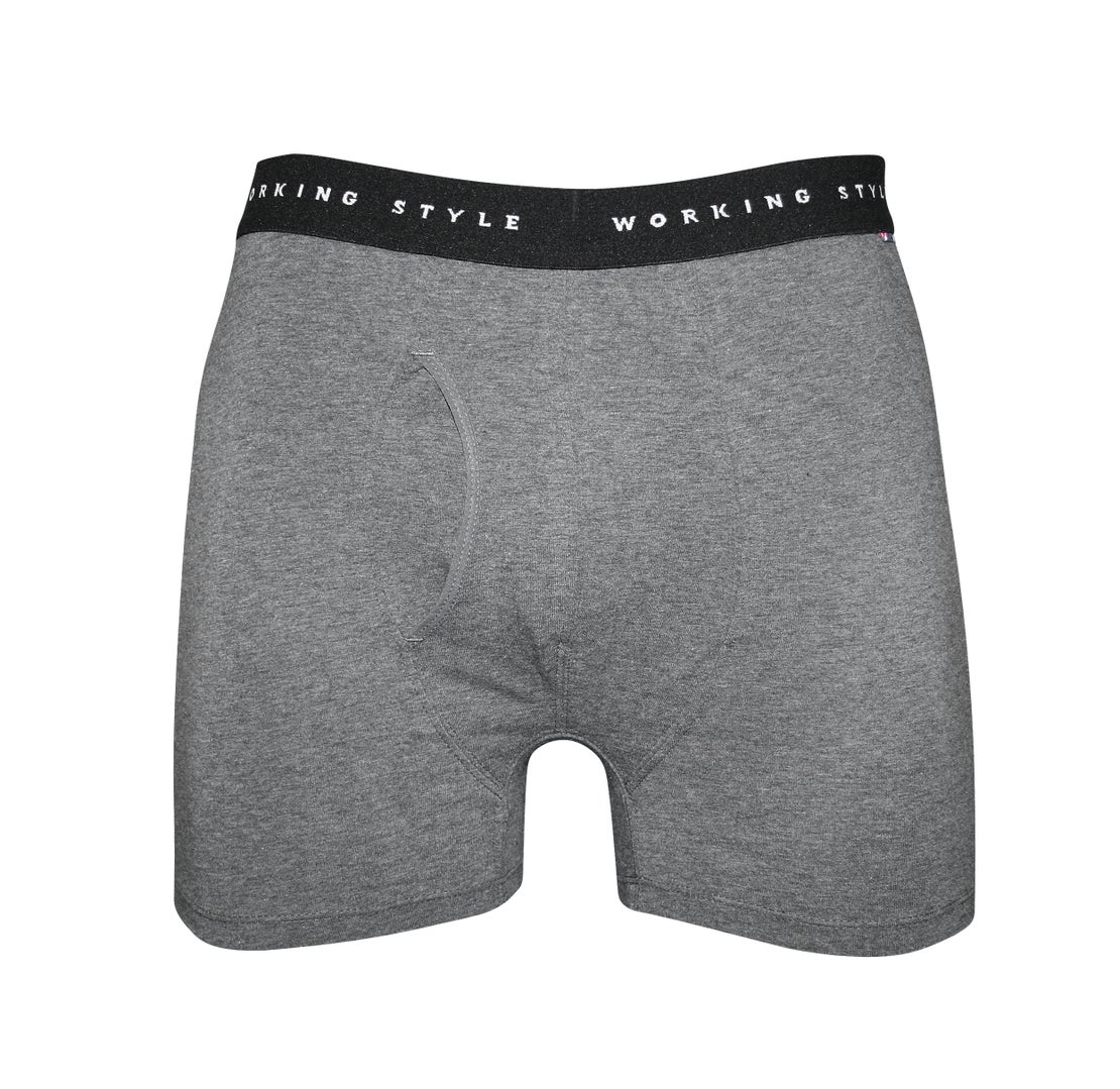 Grey Cotton Fitted Trunks
