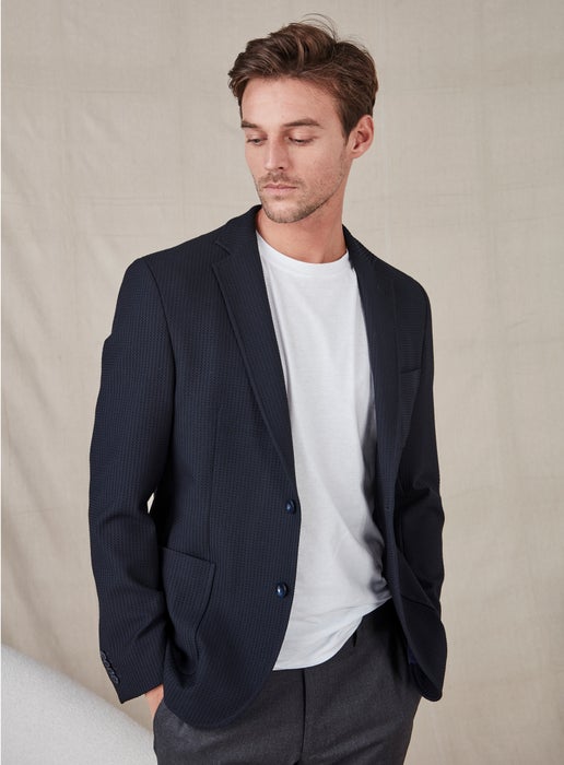 Working Style | Huey Navy Textured Deconstructed Jacket | Navy