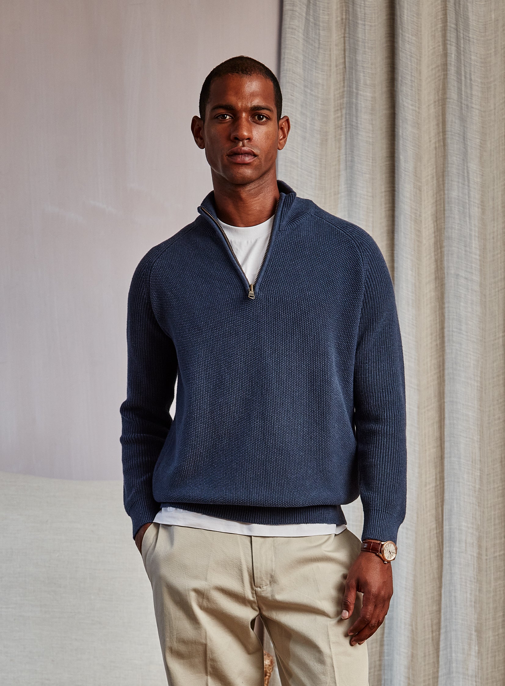 Working Style | Ivo Ribbed Quarter Zip Jumper | Blue melange