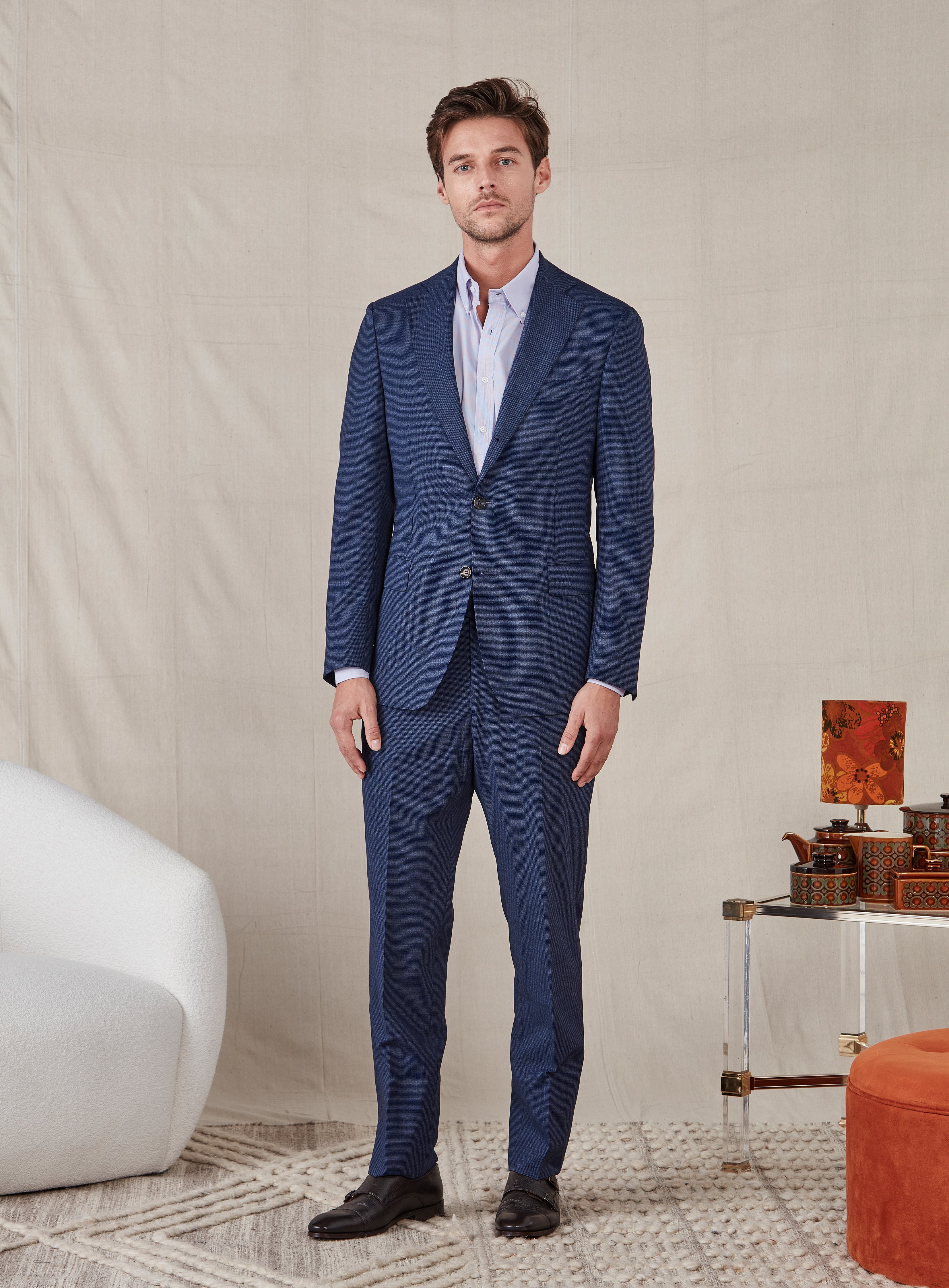 Dogtooth suit online with navy jacket