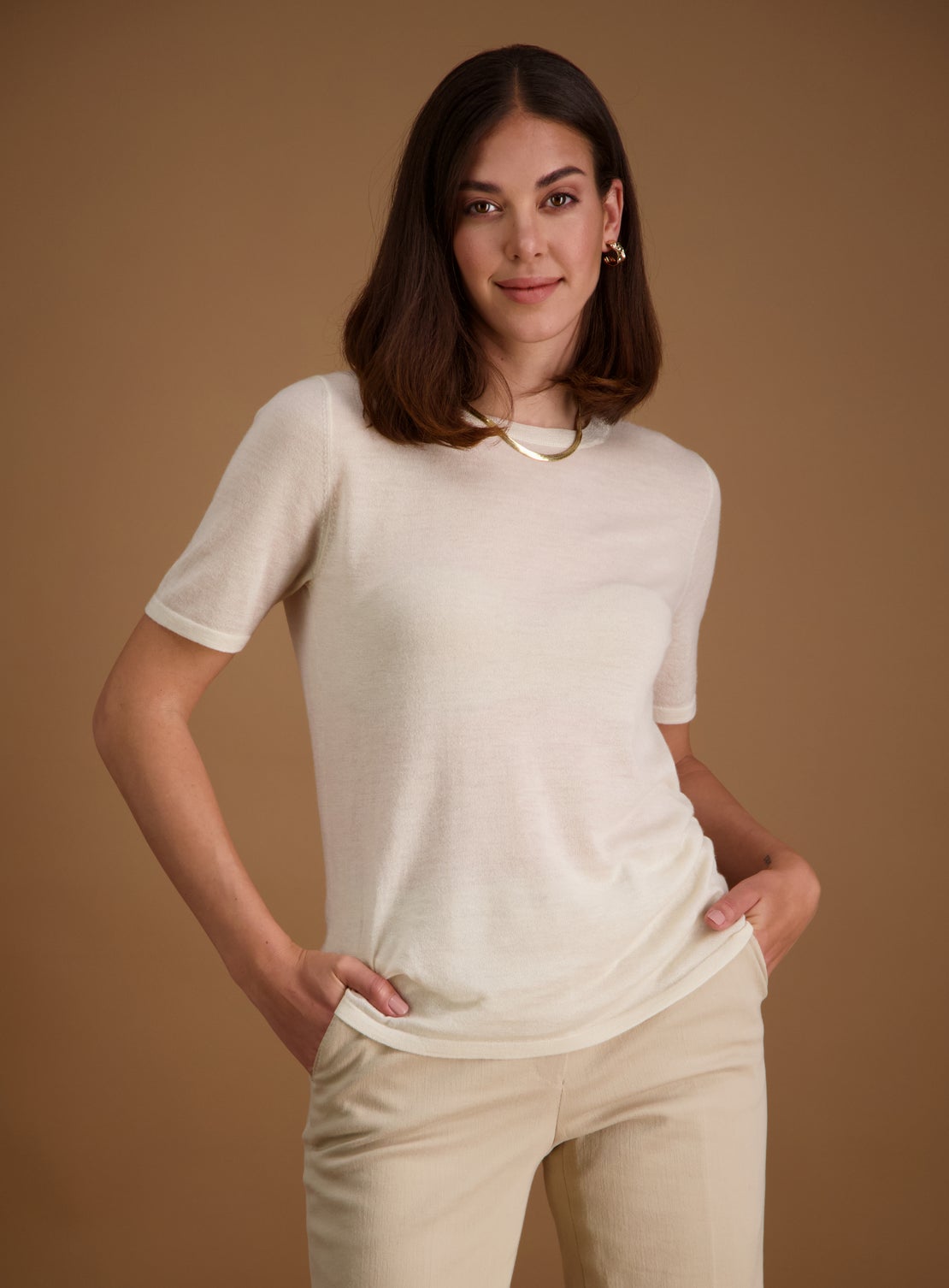 Laing Featherweight Cashmere T-Shirt - Pearl