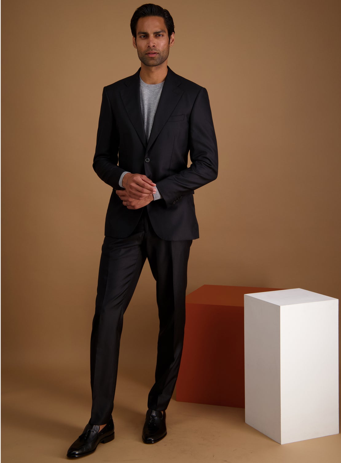 Luxury Silk/Wool Black Suit