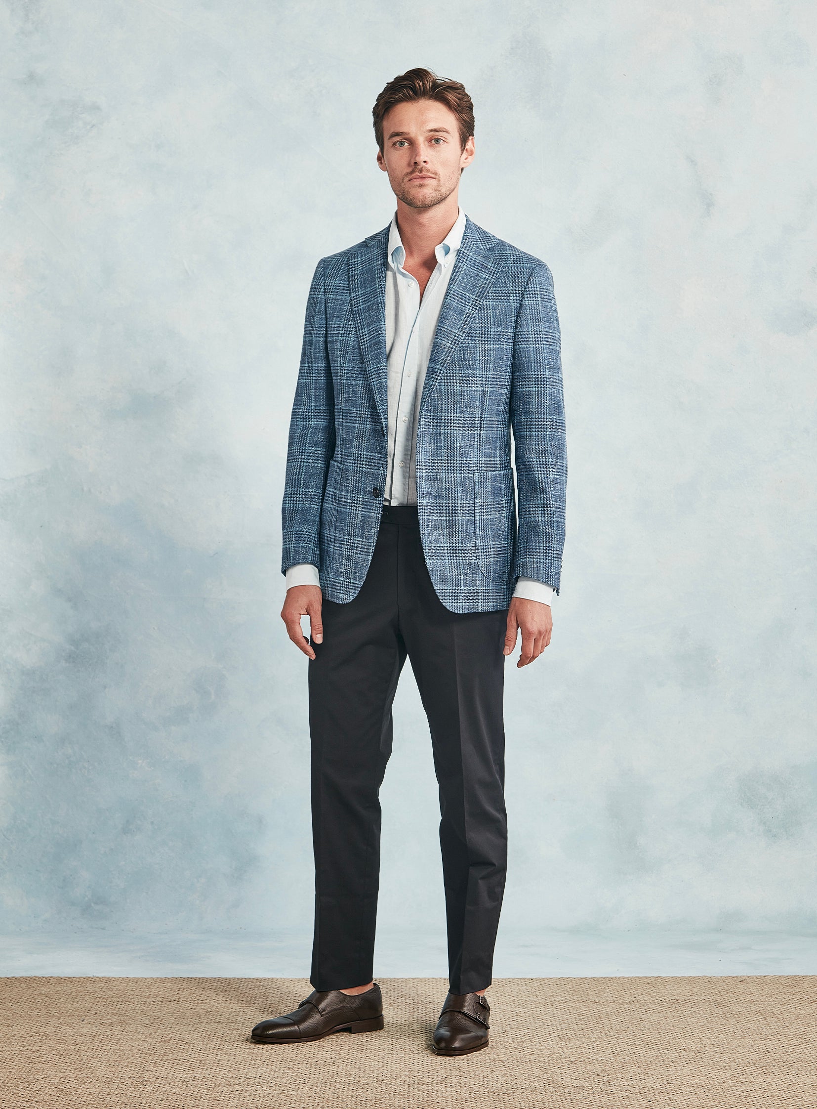 Blue houndstooth blazer sales